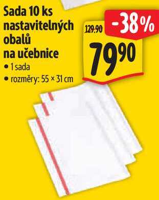 Sada 10 ks nastavitelných obalů na učebnice