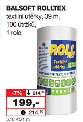 BALSOFT ROLLTEX textilní utěrky, 39 m, 100 útržků, 1 role