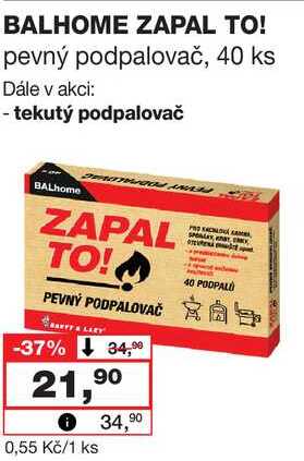BALHOME ZAPAL TO! pevný podpalovač, 40 ks