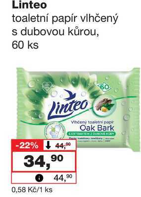 Linteo toaletní papír vlhčený s dubovou kůrou, 60 ks