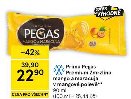 Prima Pegas Premium Zmrzlina mango a maracuja v mangové polevĕ, 90 ml