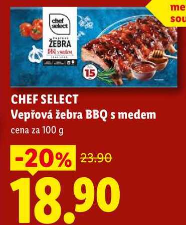 CHEF SELECT Vepřová žebra BBQ s medem,cena za 100 g 