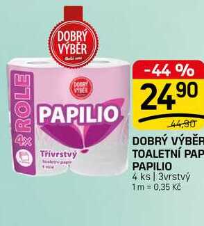 DOBRÝ VÝBĚR TOALETNÍ PAPÍR PAPILIO 4 ks | 3vrstvý