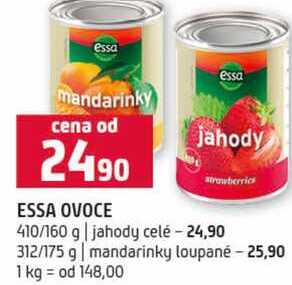 ESSA OVOCE 410/160 g jahody celé 312/175 g mandarinky loupané