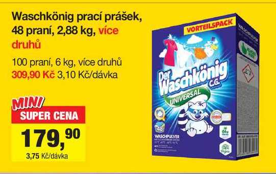 Waschkönig prací prášek, 48 praní, 2,88 kg