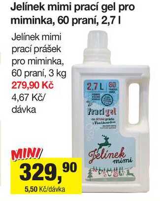 Jelínek mimi prací gel pro miminka, 60 praní, 2,7 l