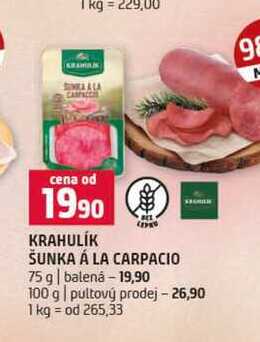 KRAHULIK ŠUNKA Á LA CARPACIO 75 g balená 100 g pultový prodej 