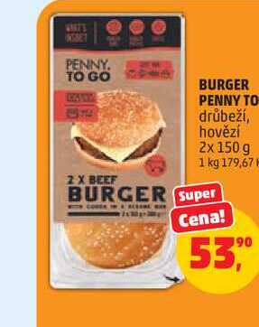 BURGER PENNY TO drůbeží, hovězí 2x 150 g