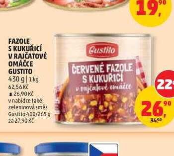 FAZOLE S KUKUŘICÍV RAJČATOVÉ OMÁČCE GUSTITO 430g