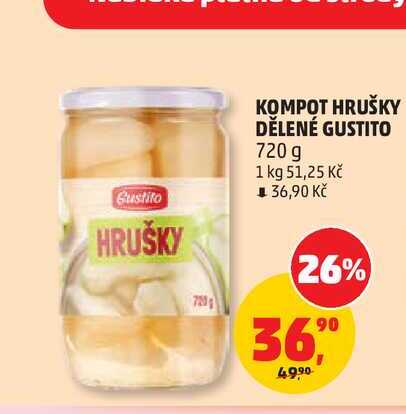 KOMPOT HRUŠKY DĚLENÉ GUSTITO 720 g