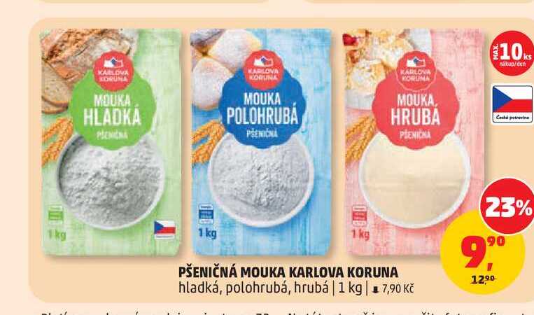 PŠENIČNÁ MOUKA KARLOVA KORUNA hladká, polohrubá, hrubá | 1 kg