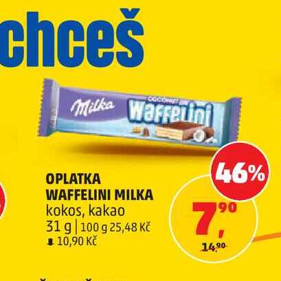 OPLATKA WAFFELINI MILKA kokos, kakao 31 g 