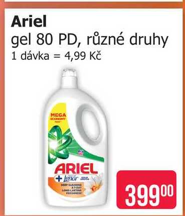 Ariel gel 80 PD, různé druhy