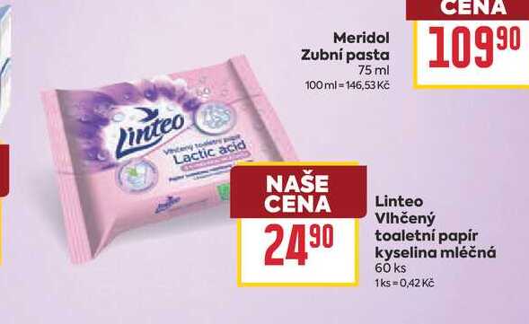 Linteo Vlhčený toaletní papír kyselina mléčná 60 ks 