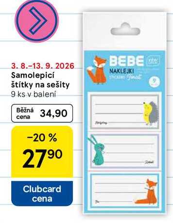 Samolepicí štítky na sešity, 9 ks v balení 