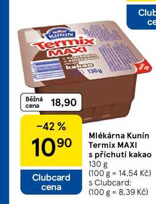 Mlékárna Kunín Termix MAXI s příchutí kakao, 130 g 