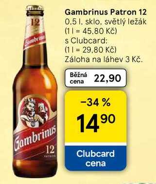 Gambrinus Patron 12, 0,5 l, sklo, světlý ležák