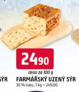 FARMÁŘSKÝ UZENÝ SÝR 30% tuku, 100 g