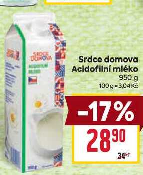 Srdce domova Acidofilní mléko 950 g