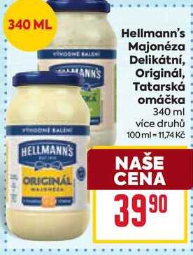 Hellmann's Majonéza Delikátní, Originál, Tatarská omáčka 340 ml
