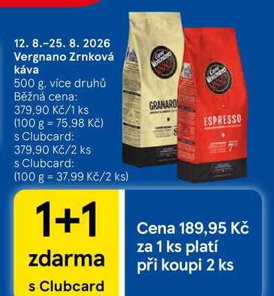 Vergnano Zrnková káva, 500 g, více druhů