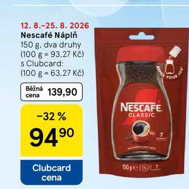 Nescafé Náplň, 150 g, dva druhy