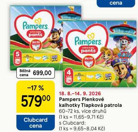 Pampers Plenkové kalhotky Tlapková patrola, 60-72 ks, více druhů