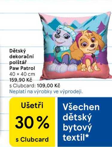 Dětský dekorační polštář Paw Patrol 40 x 40 cm