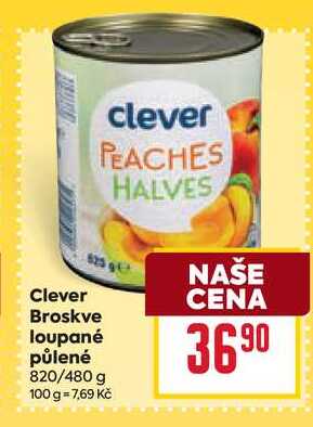 Clever Broskve loupané půlené 820/480 g