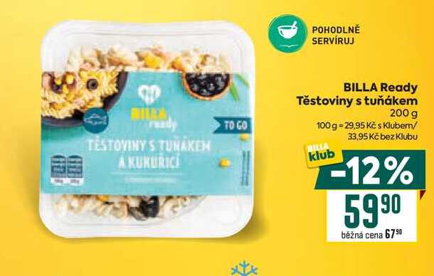 BILLA Ready Těstoviny s tuňákem 200 g