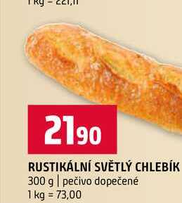 RUSTIKÁLNÍ SVĚTLÝ CHLEBÍK 300 g pečivo dopečené