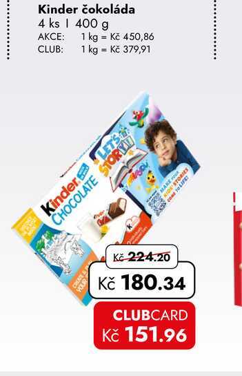 Kinder čokoláda 4 ks 400 g     