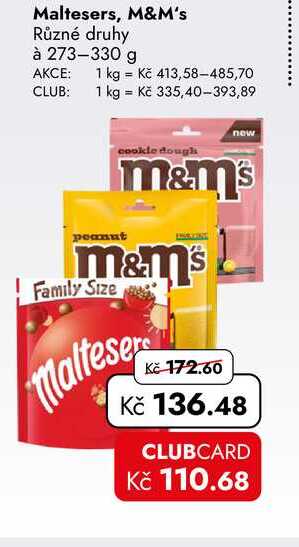 Maltesers, M&M's Různé druhy à 273-330 g