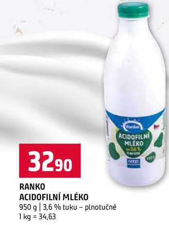 RANKO ACIDOFILNÍ MLÉKO 950 g 3,6 % tuku plnotučné 