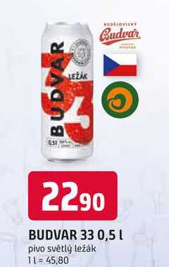BUDVAR 33 0,5l pivo světlý ležák 