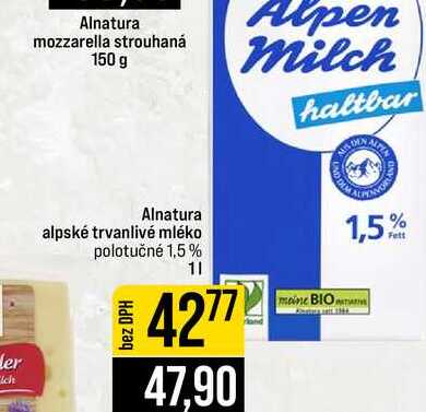 Alnatura alpské trvanlivé mléko polotučné 1,5% 1l