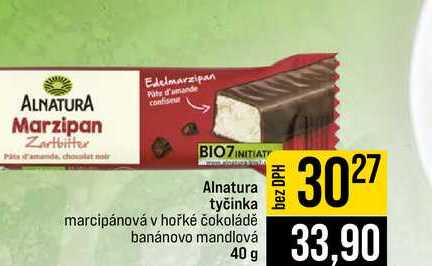 Alnatura tyčinka marcipánová v hořké čokoládě banánovo mandlová 40 g