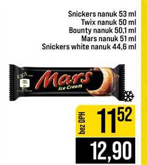 Snickers nanuk 53 ml Twix nanuk 50 ml Bounty nanuk 50,1 ml Mars nanuk 51 ml Snickers white nanuk 44,6 ml 