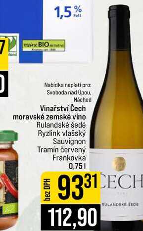 Vinařství Čech moravské zemské víno Rulandské šedé Ryzlink vlašský Sauvignon Tramín červený Frankovka 0,75l