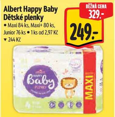 Albert Happy Baby Dětské plenky, Maxi 84 ks, Maxi+ 80 ks, Junior 76 ks