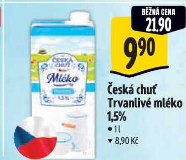 Česká chuť Trvanlivé mléko 1,5%, 1 l