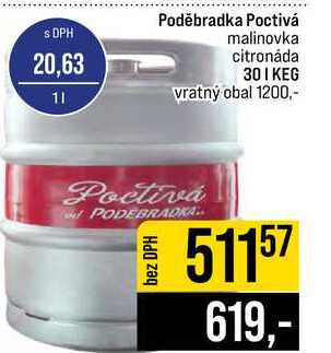 Poděbradka Poctivá malinovka citronáda 30l