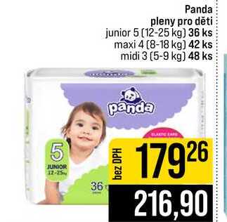 Panda pleny pro děti junior 5 (12-25 kg) 36 ks maxi 4 (8-18 kg) 42 ks midi 3 (5-9 kg) 48 ks