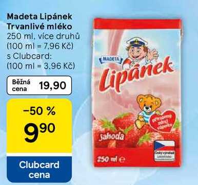 Madeta Lipánek Trvanlivé mléko, 250 ml, více druhů