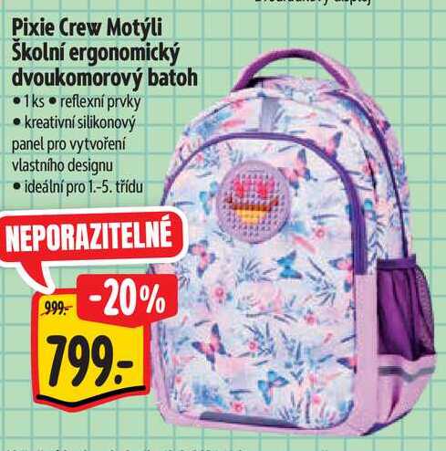Pixie Crew Motýli Školní ergonomický dvoukomorový batoh
