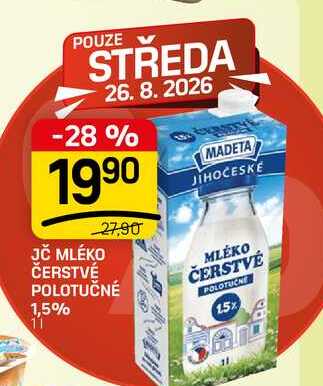 JČ MLÉKO ČERSTVÉ POLOTUČNÉ 1,5% 1l
