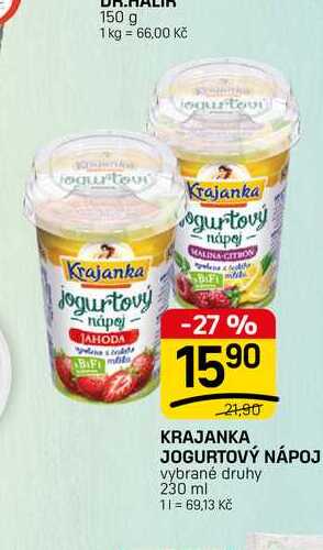 KRAJANKA JOGURTOVÝ NÁPOJ vybrané druhy 230 ml