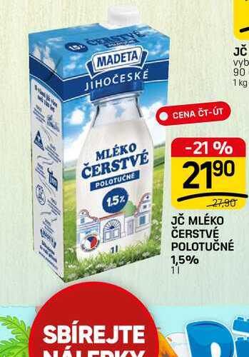JČ MLÉKO ČERSTVÉ POLOTUČNÉ 1,5% 1l