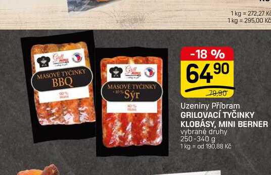 GRILOVACÍ TYČINKY KLOBÁSY, MINI BERNER vybrané druhy 250-340 g