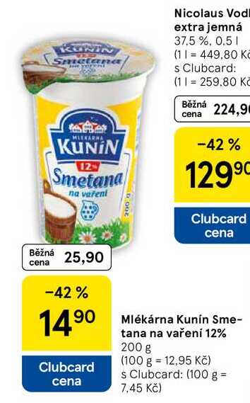 Mlékárna Kunín Smetana na vaření 12%, 200 g